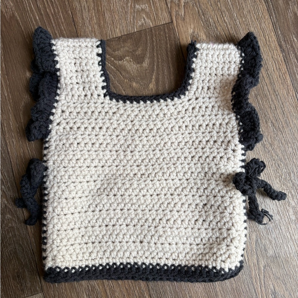 Handmade Crochet Baby Vest in Cream and Black